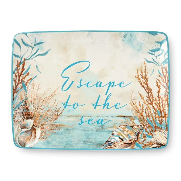 Platter Escape to the Sea Rectangle Multicolored Ceramic