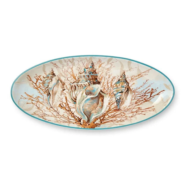 Platter Escape to the Sea Fish Oval Multicolored Ceramic