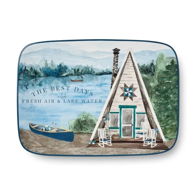 Platter Wake At The Lake Rectangle Multicolored Ceramic