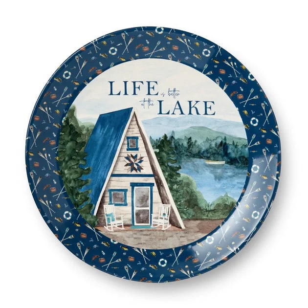 Platter Wake At The Lake Round Multicolored Ceramic