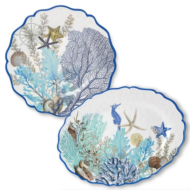 Platter Set Blue Lagoon 2 Piece Multicolored Melamine