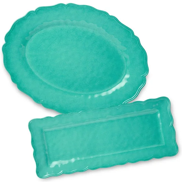 Platter Set Isabella Crackle 2 Piece Teal Melamine