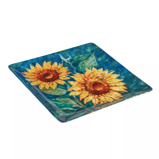 Platter Golden Sunflowers Paul Brent Square Multicolored Earthenware