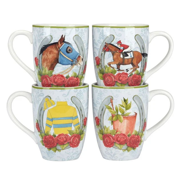 Mug Set Derby Day at the Races 4 Piece 20 Ounce Multicolored