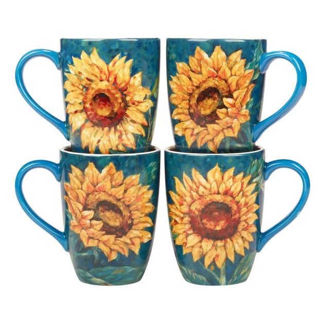 Mug Set Golden Sunflowers Paul Brent 4 Piece 20 Ounce Multicolored