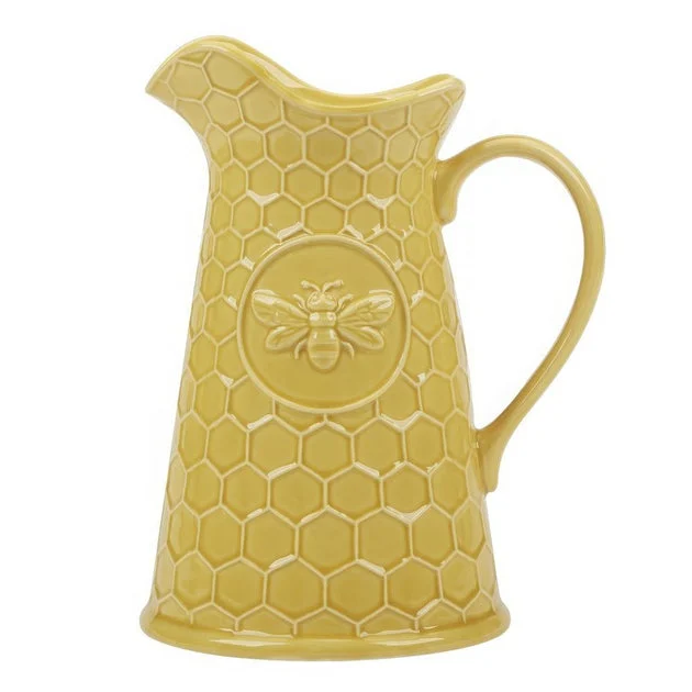 Pitcher French Bees Suzanne Nicoll Embossed 88 Ounce Multicolored Stoneware