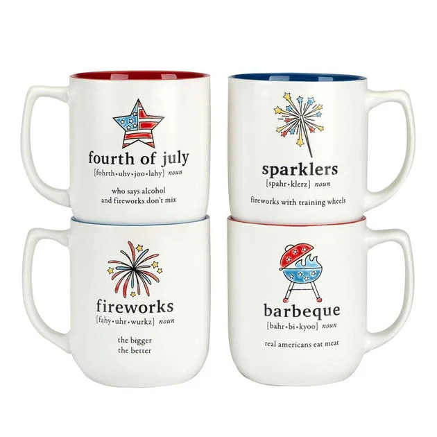 Mug Set Patriotic Words 4 Piece 18 Ounce Multicolored