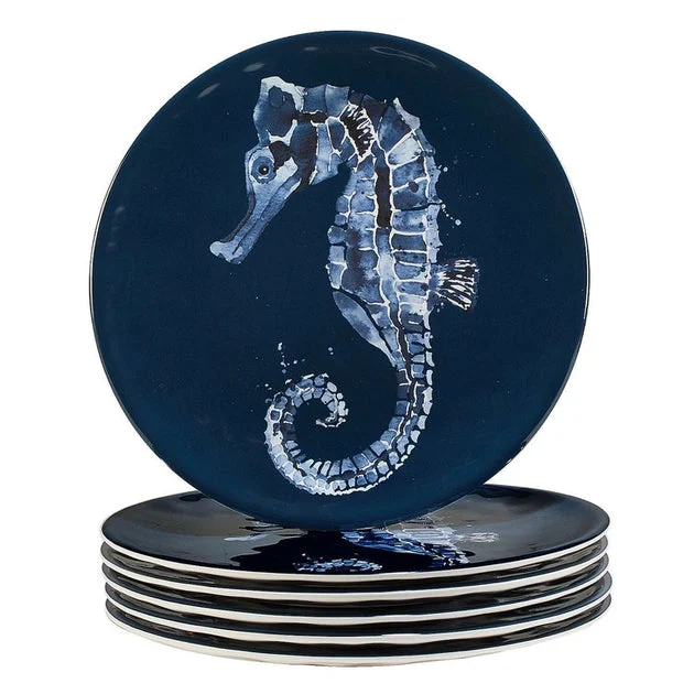 Salad Plate Set Sea Life 6 Piece Blue Melamine