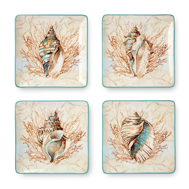Salad Plate Set Escape to the Sea 4 Piece Multicolored Ceramic