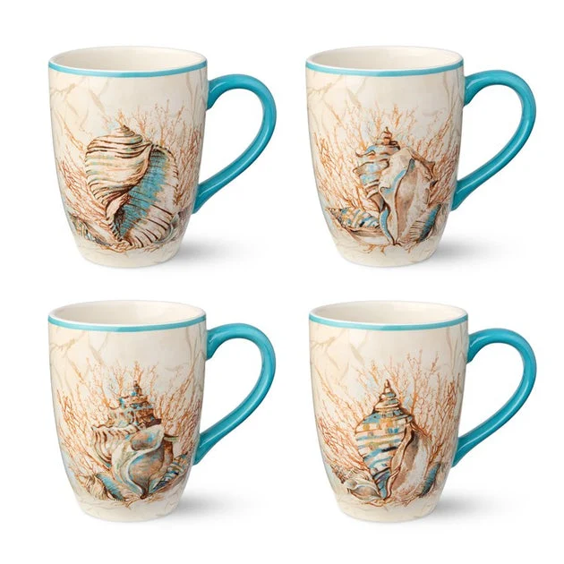 Mug Set Escape to the Sea 4 Piece 14 Ounce Multicolored