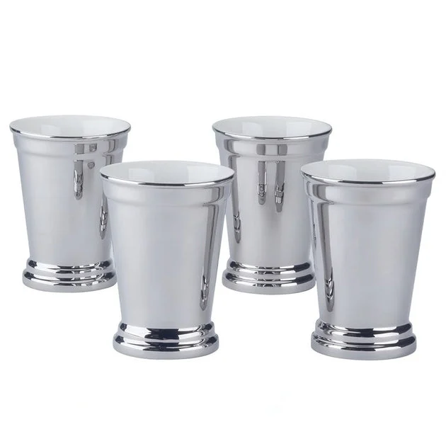 Glassware Set Derby Day at the Races 14 Ounce Silver Porcelain 4 Piece