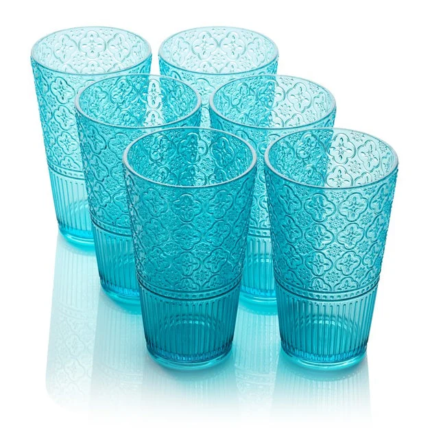 Glassware Set Victoria Ice Tea 22 Ounce Aqua Acrylic 6 Piece