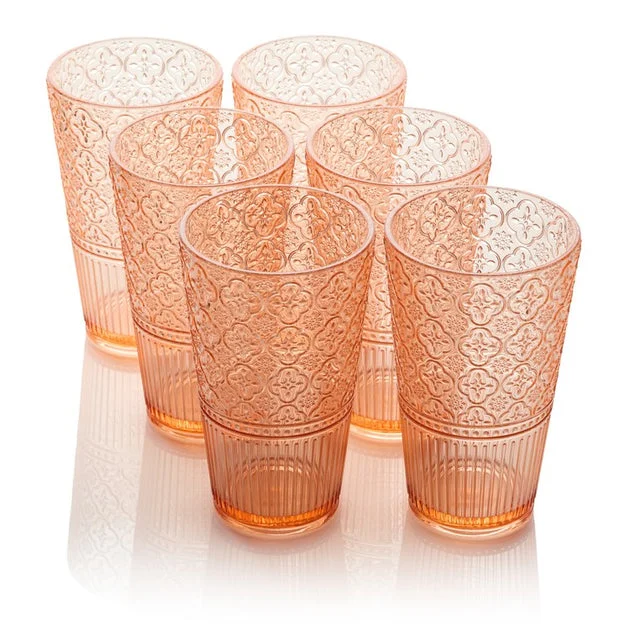 Glassware Set Victoria Ice Tea 22 Ounce Blush Acrylic 6 Piece