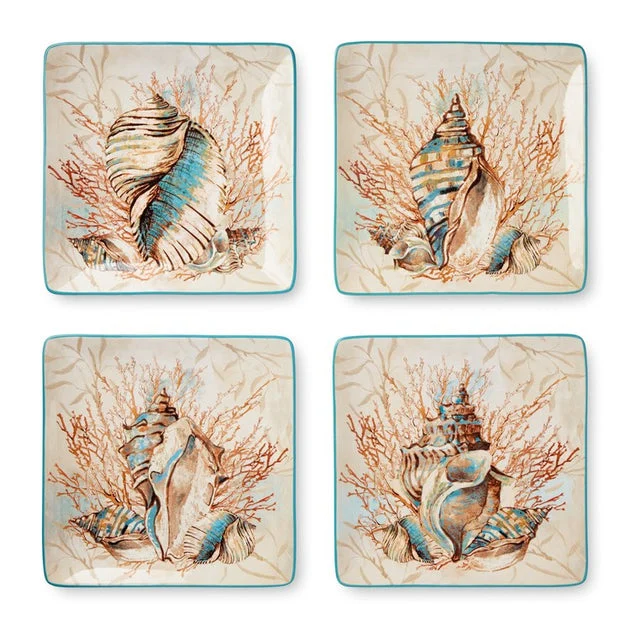 Dinner Plate Set Escape to the Sea 4 Piece Multicolored Ceramic