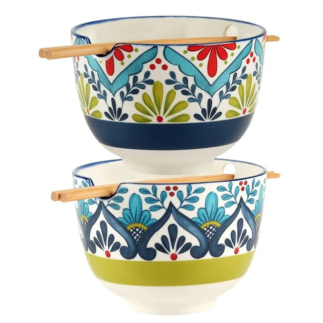 Soup Bowl Set Talavera 26 Ounce Multicolored Porcelain