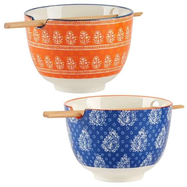 Soup Bowl Set Carnival 26 Ounce Multicolored Porcelain