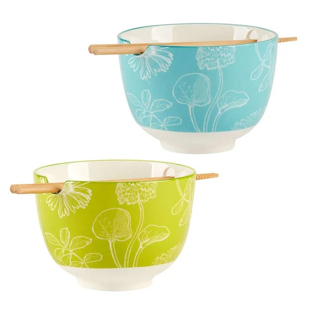 Soup Bowl Set Botanical 26 Ounce Multicolored Porcelain