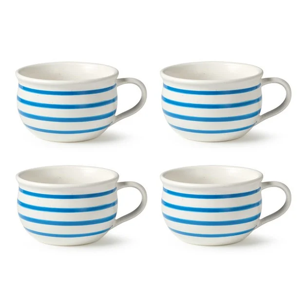 Soup Bowl Set Dockside 22 Ounce Blue/White Stoneware
