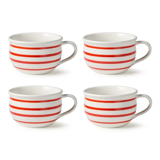 Soup Bowl Set Dockside 22 Ounce Red/White Stoneware