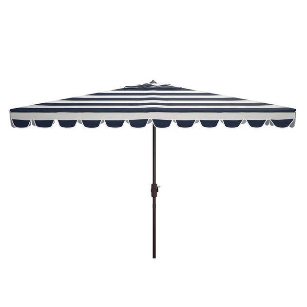 Umbrella Vienna Crank 6.5 x 10 Feet Rectangle Navy/White Aluminum/Polyester