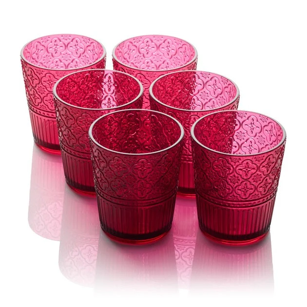 Glassware Set Victoria Double Old Fashion 16 Ounce Ruby Acrylic 6 Piece