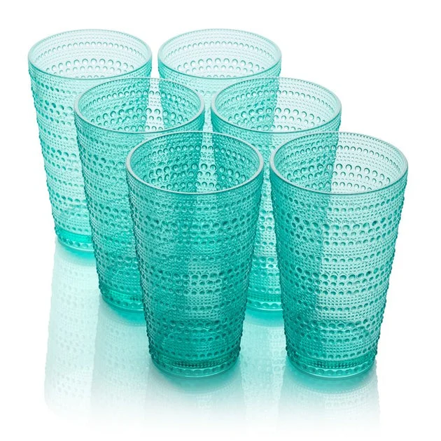 Glassware Set Santa Fe Ice Tea 22 Ounce Teal Acrylic 6 Piece