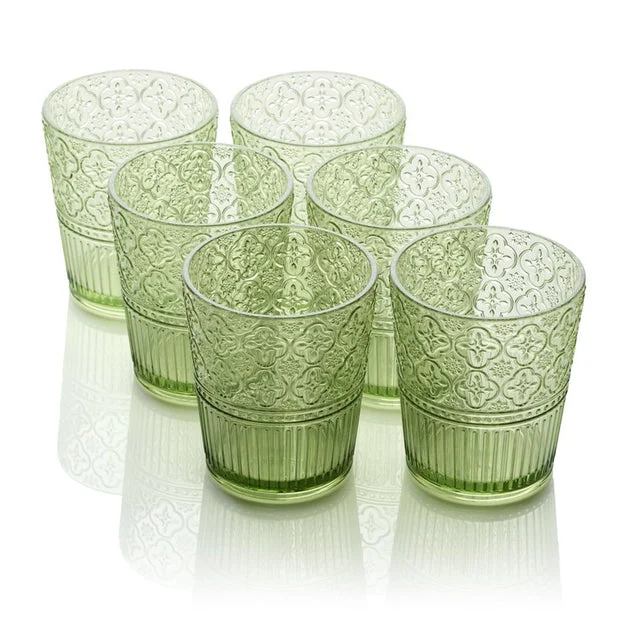 Glassware Set Victoria Double Old Fashion 16 Ounce Green Acrylic 6 Piece
