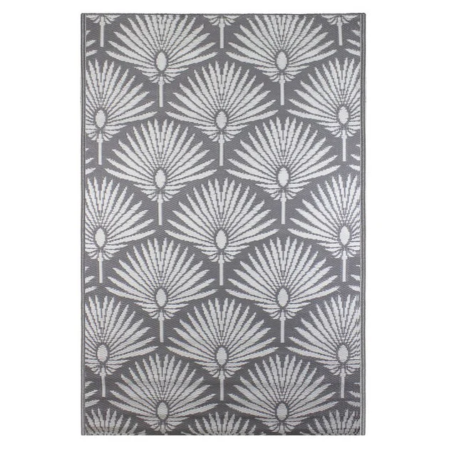 4' x 6' Gray and White Fan Leaf Rectangular Outdoor Area Rug