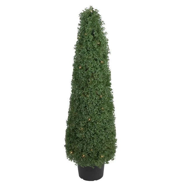 4' Pre-Lit Artificial Boxwood Cone Topiary Tree with Round Pot - Clear Lights