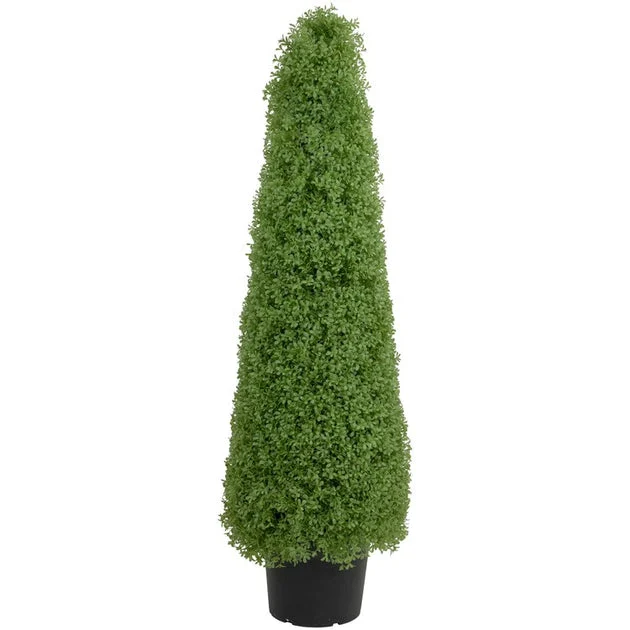 4' Artificial Boxwood Cone Topiary Tree with Round Pot - Unlit