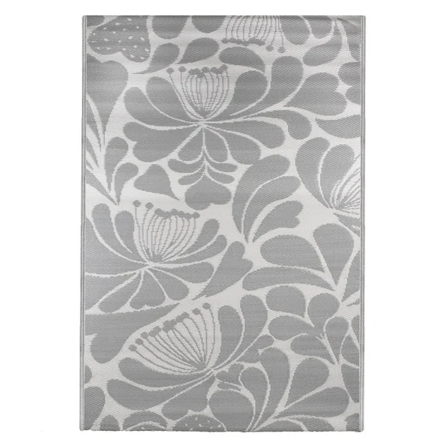 4' x 6' Gray and Off White Floral Rectangular Outdoor Area Rug
