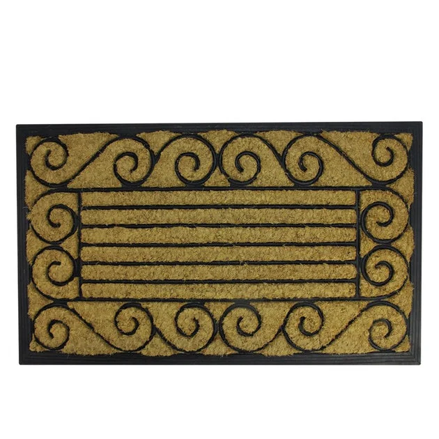 18" x 30" Natural Coir Stripes and Scrolls Outdoor Doormat