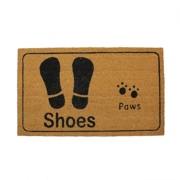 18" x 30" Beige and Black Shoe Prints and Paw Prints Doormat