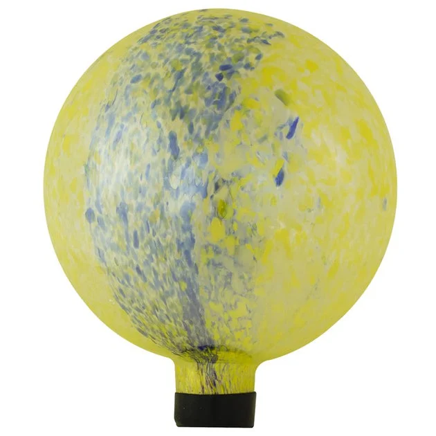 10" Yellow and Blue Reflective Speckled Glass Outdoor Garden Gazing Ball