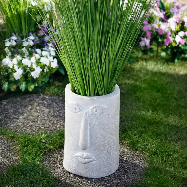 12.25" Large Abstract Face Ceramic Outdoor Garden Planter