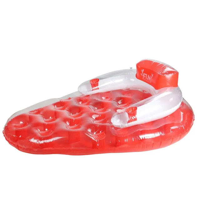 65" Red and White Inflatable Strawberry Pool Water Lounge Float