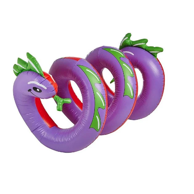 96" Inflatable Purple and Green Two Headed Curly Serpent Swimming Pool Float Toy