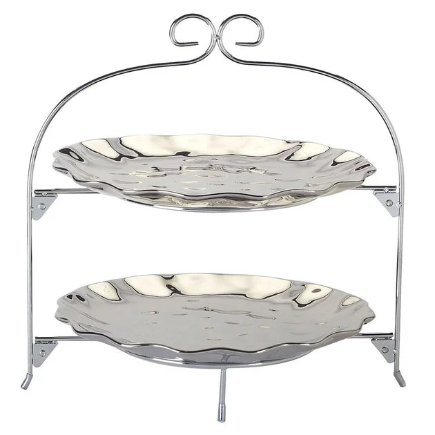 Serving Set Coast 2 Tier 3 Piece Silver Porcelain