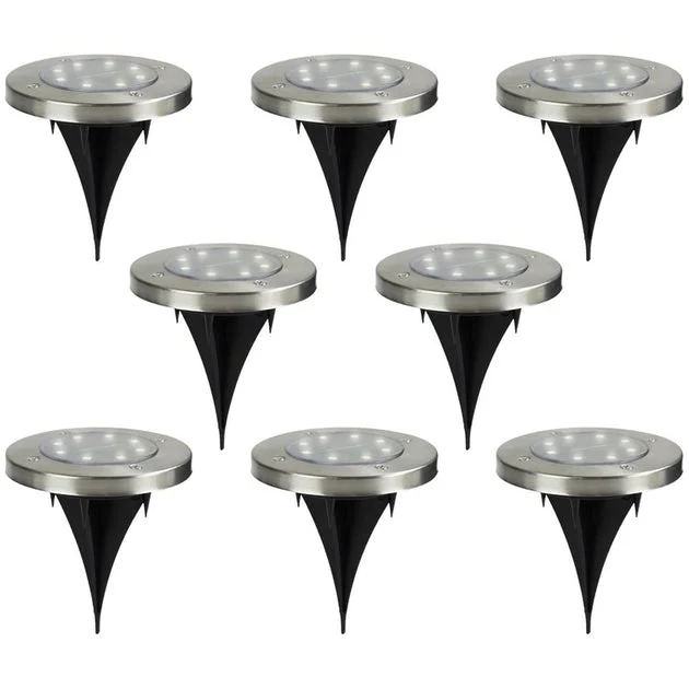 5" Stainless Steel Round Solar Powered LED Pathway Markers Set of 8