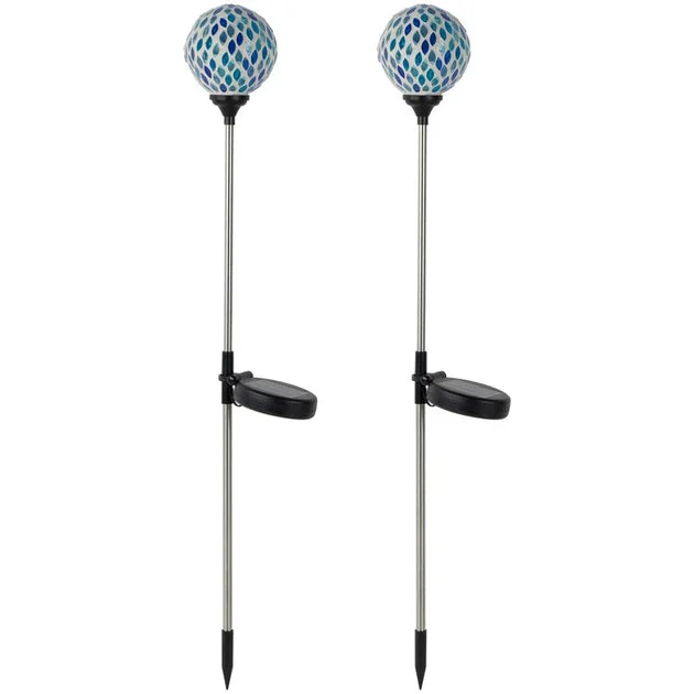 30" Mosaic Stained Glass Solar Powered LED Pathway Markers Set of 2