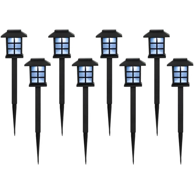 14.25" Black Lantern Style Solar Powered LED Pathway Markers Set of 8