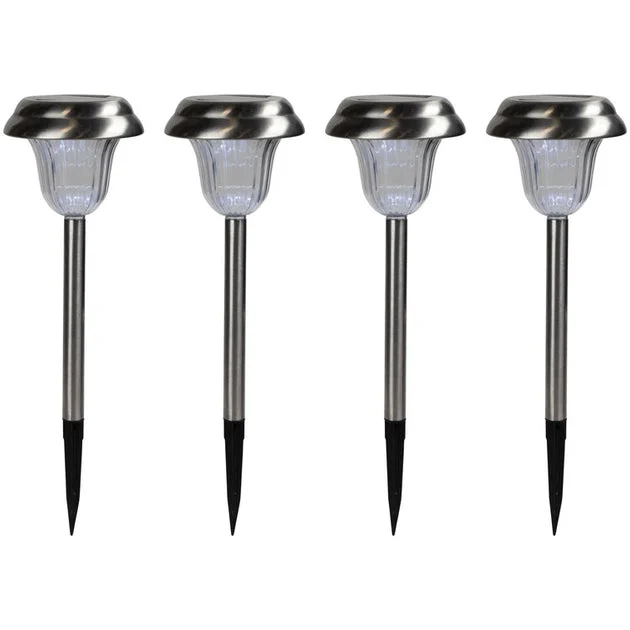 15" Stainless Steel Solar Powered LED Pathway Markers Set of 4