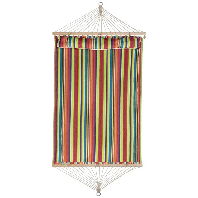9' x 55" Striped Macrame Quilted Two Person Double Hammock with Pillow - Multicolored