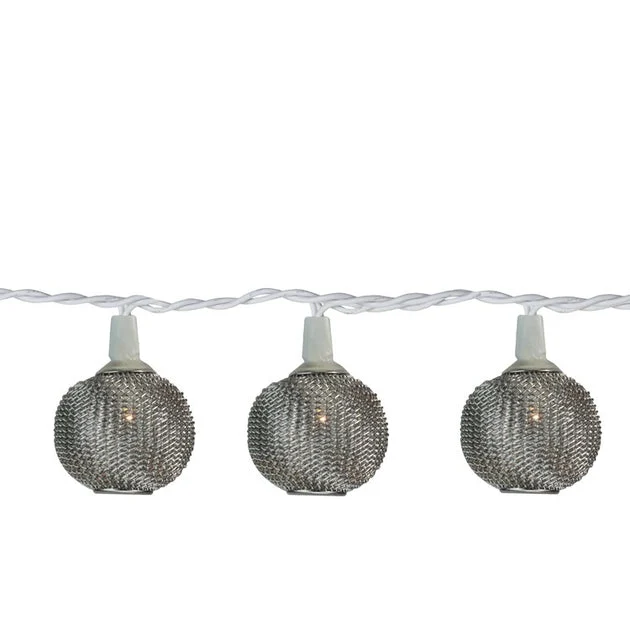 10 Battery Operated Silver Mini Patio Lights with 7.5 ft White Wire