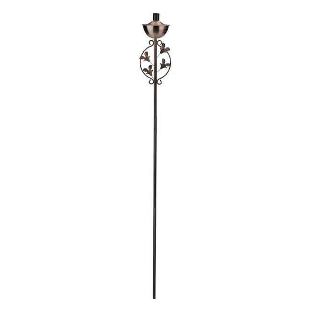 64.5" Brushed Copper Floral Motif Outdoor Patio Garden Oil Lamp Torch