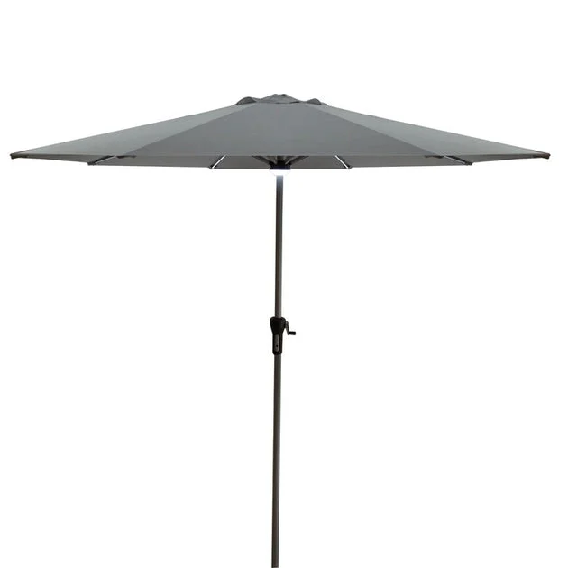 9' Solar Lighted Outdoor Patio Market Umbrella with Hand Crank and Tilt Gray