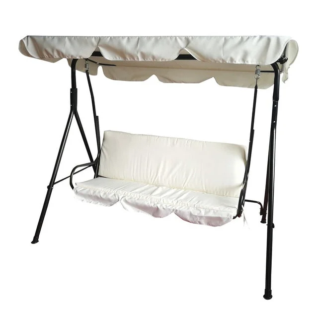 3-Seater Outdoor Patio Swing with Adjustable Canopy - Ivory