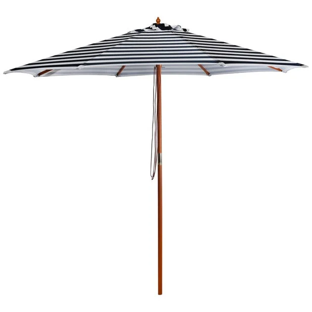 8.5' Striped Outdoor Patio Market Umbrella with Wooden Pole