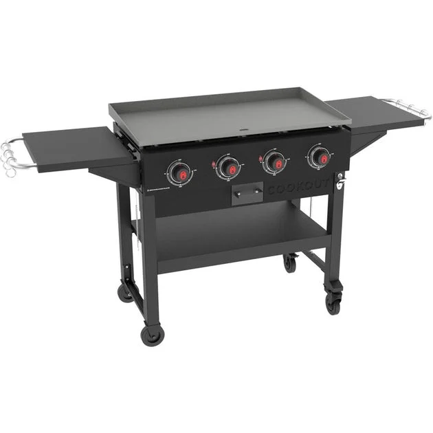 Grill Cookout Propane with 2 Side Shelves Bottom Shelf Cover and 5 Piece Tool Set Black/Gray 4 Burner