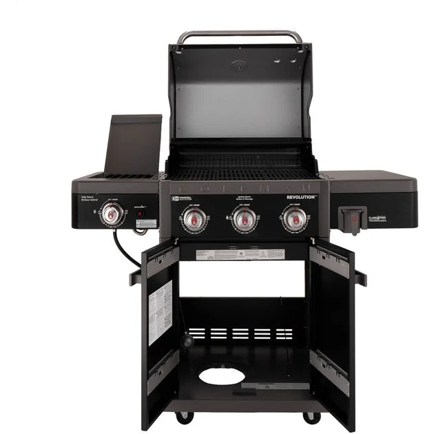 Grill Revolution Propane with Side Burner Side Shelf Cover and 3 Piece Tool Set Black/Gray 3 Burner